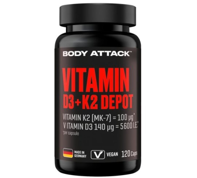 Body Attack Vitamin D3 + K2 Depot - 120 Kapseln Body Attack Vitamin D3 + K2 Depot - 120 Kapseln